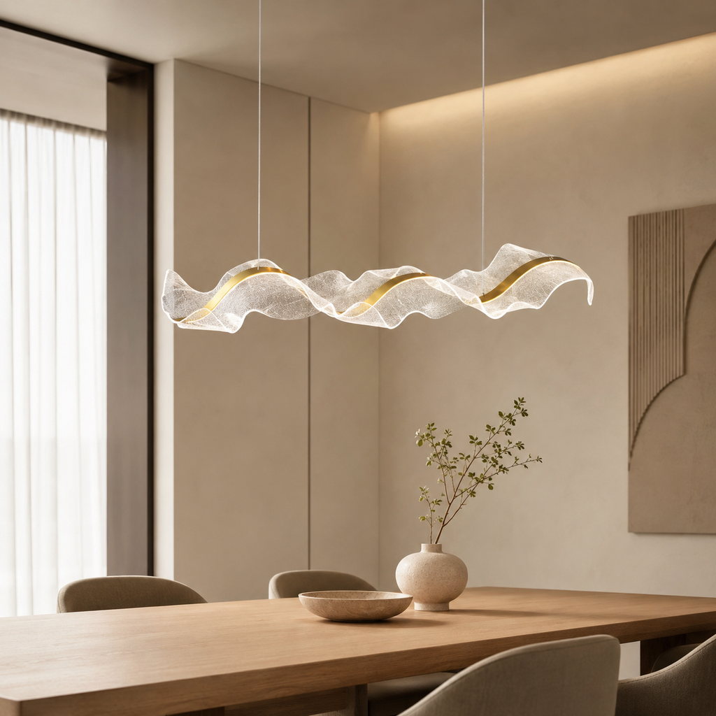 Tenrys Luminaires Suspensions Vague Moderne Métal/Acrylique Blanc/Doré Salon
