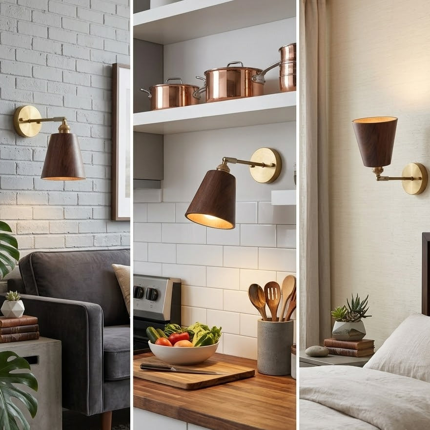 Applique murale vintage bois & laiton