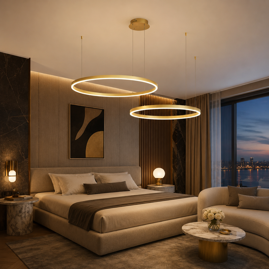 Tchiras Suspension Anneau Moderne Métal Noir/Doré/Café Salon