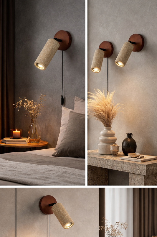 Applique Murale Cylindrique Pivotante Cesilyra en Travertin