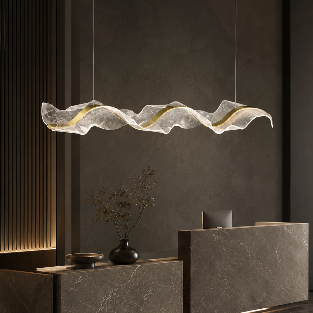 Tenrys Luminaires Suspensions Vague Moderne Métal/Acrylique Blanc/Doré Salon