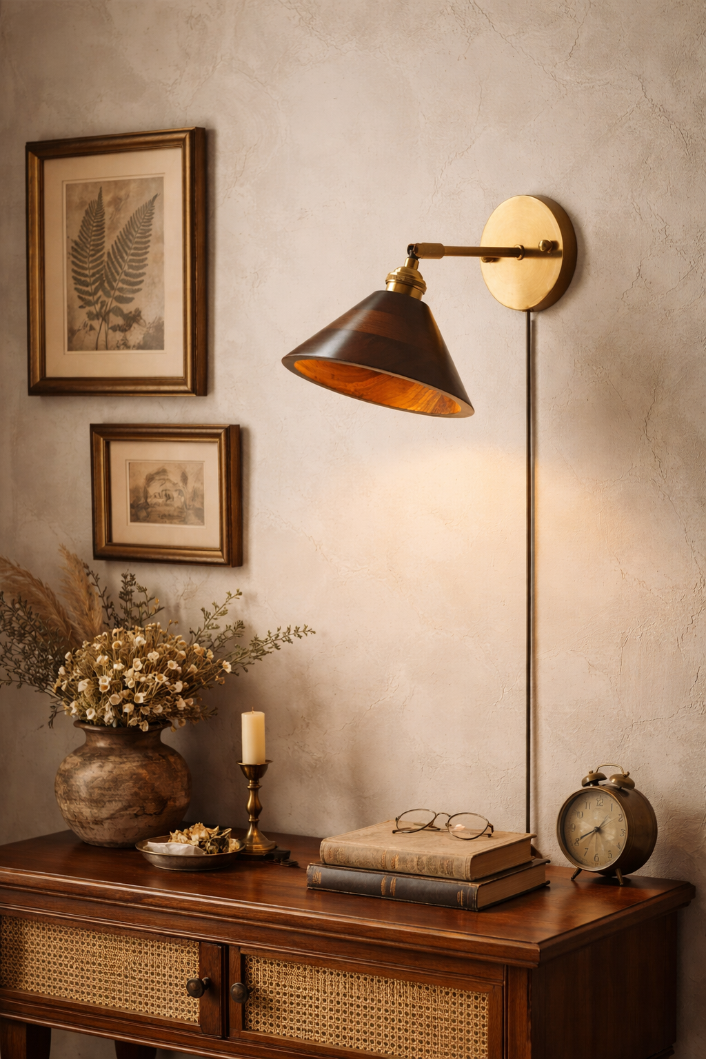 Applique murale vintage bois & laiton