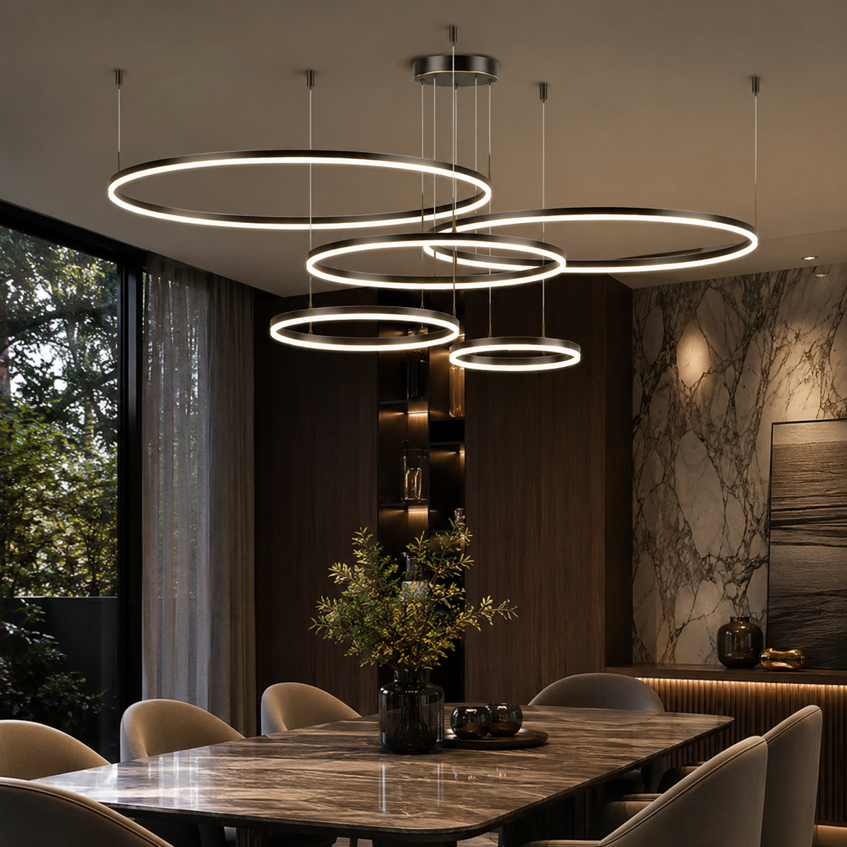 Tchiras Suspension Anneau Moderne Métal Noir/Doré/Café Salon