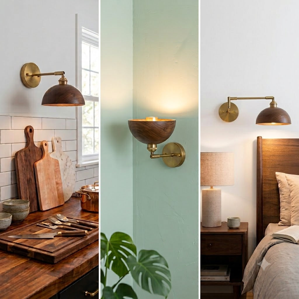 Applique murale vintage bois & laiton