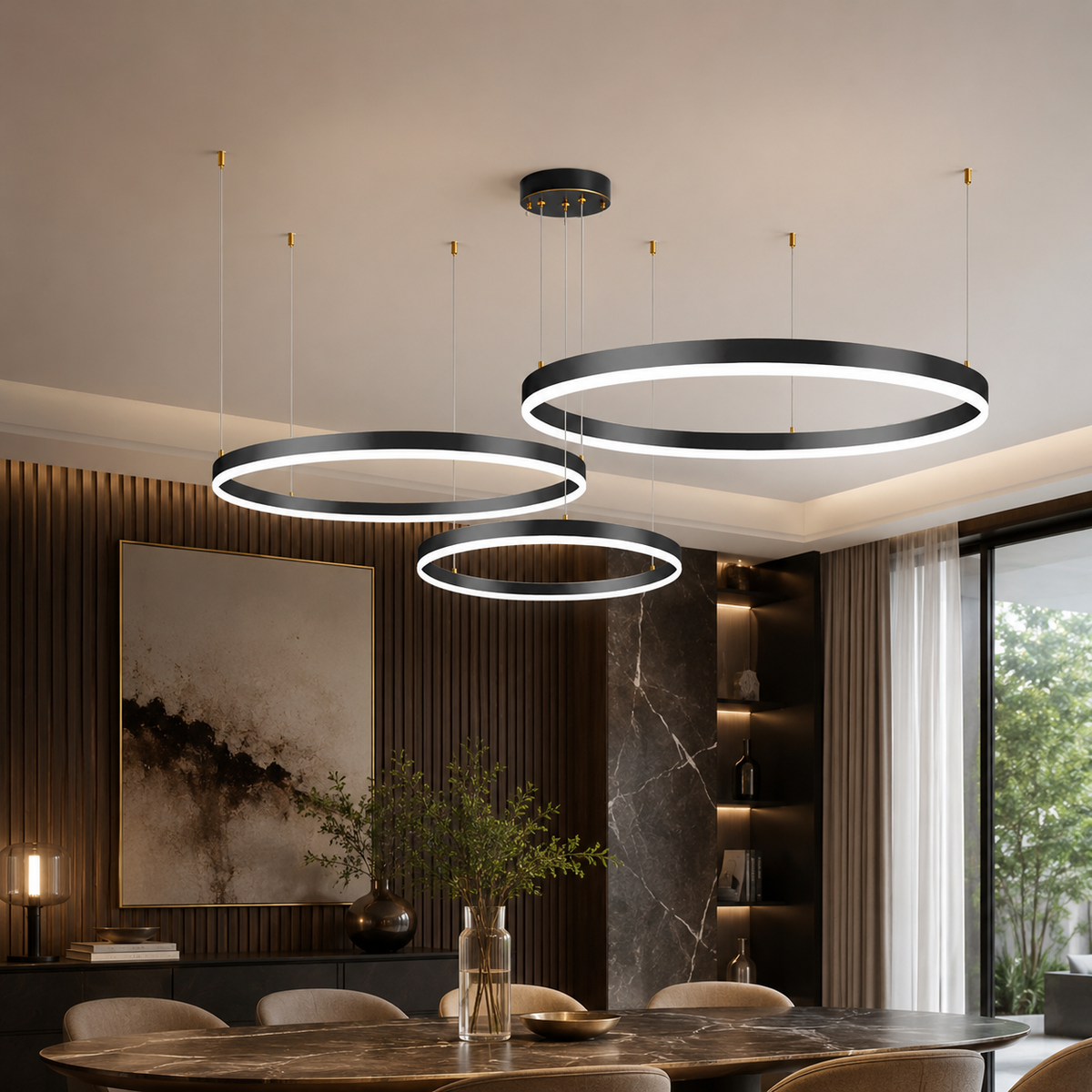 Tchiras Suspension Anneau Moderne Métal Noir/Doré/Café Salon