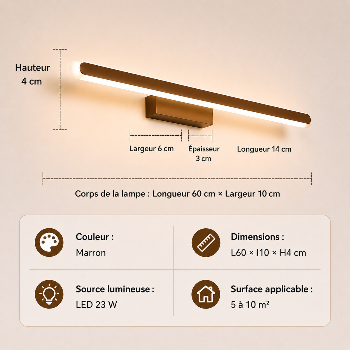 Applique Murale LED Luméa – Design Moderne pour Miroir & Salle de Bain