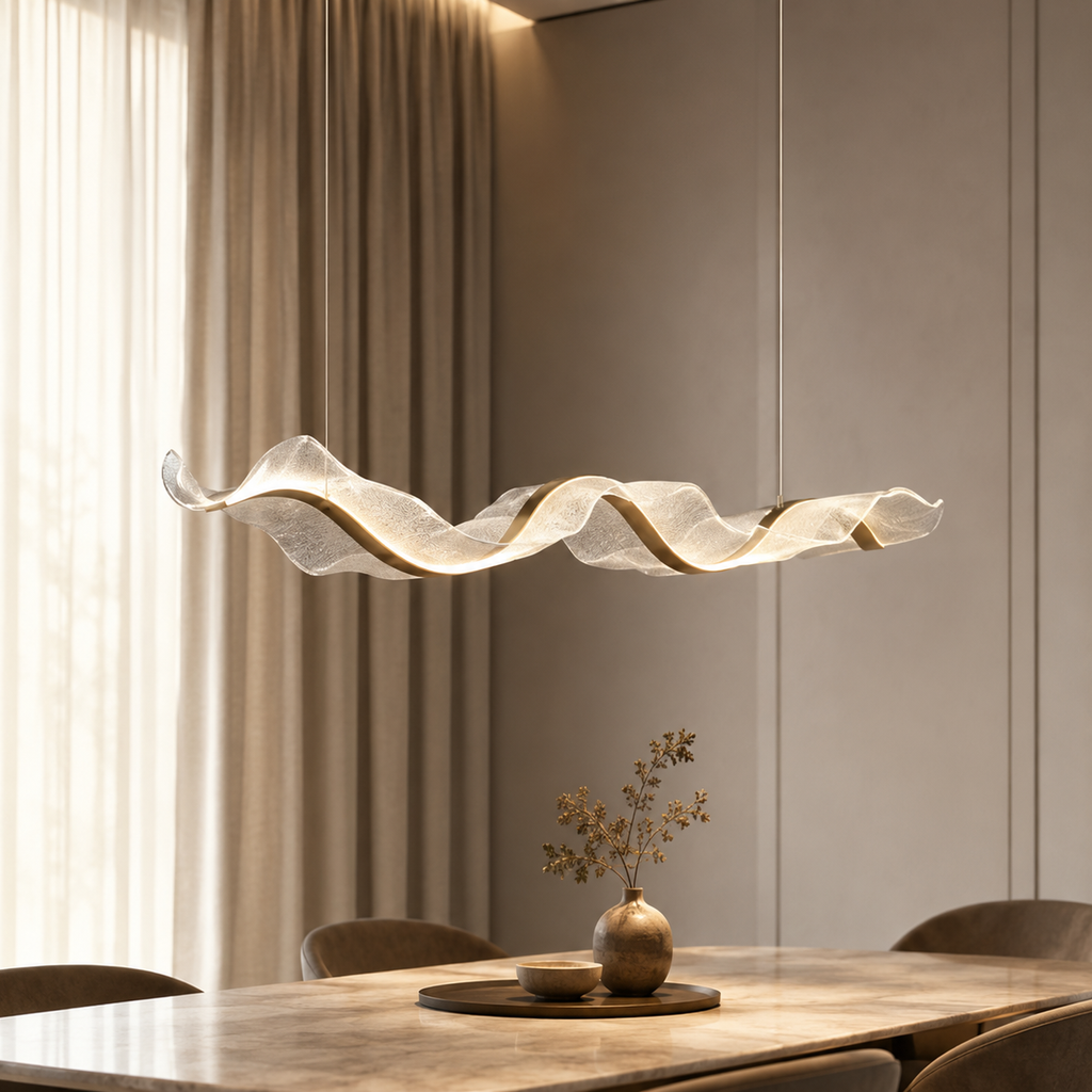 Tenrys Luminaires Suspensions Vague Moderne Métal/Acrylique Blanc/Doré Salon