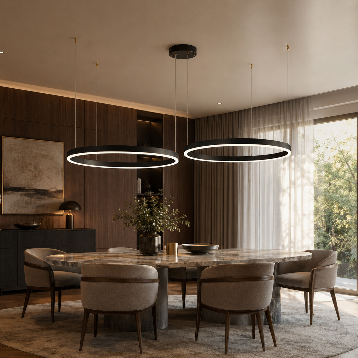 Tchiras Suspension Anneau Moderne Métal Noir/Doré/Café Salon