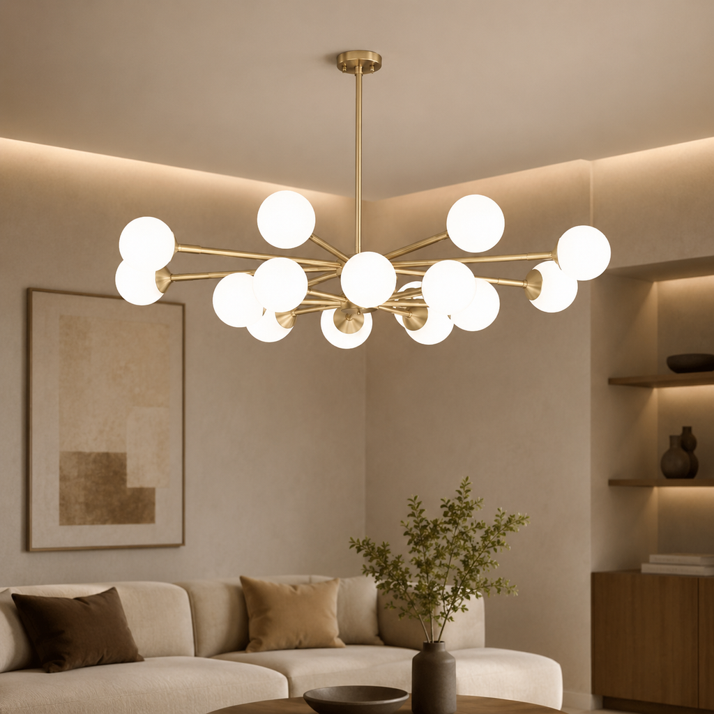 Lustry Lustre Bulle Moderne, Doré, Noir, en verre Salon