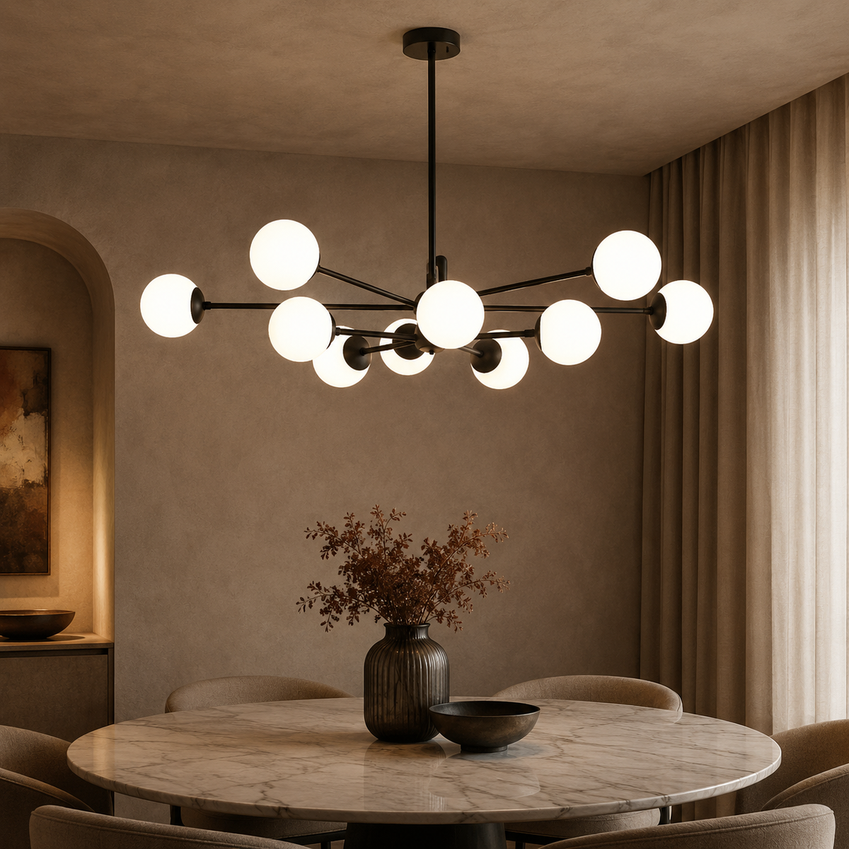 Lustry Lustre Bulle Moderne, Doré, Noir, en verre Salon