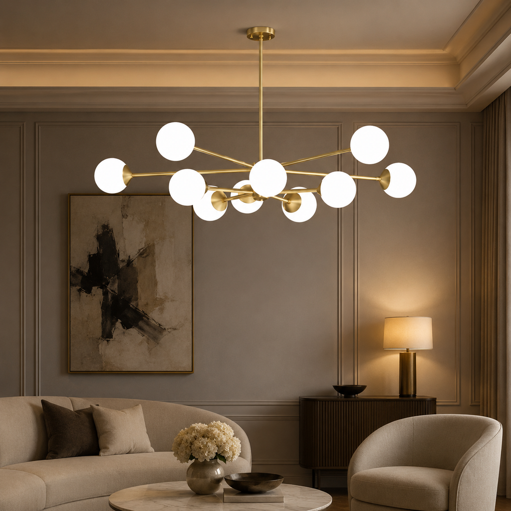 Lustry Lustre Bulle Moderne, Doré, Noir, en verre Salon