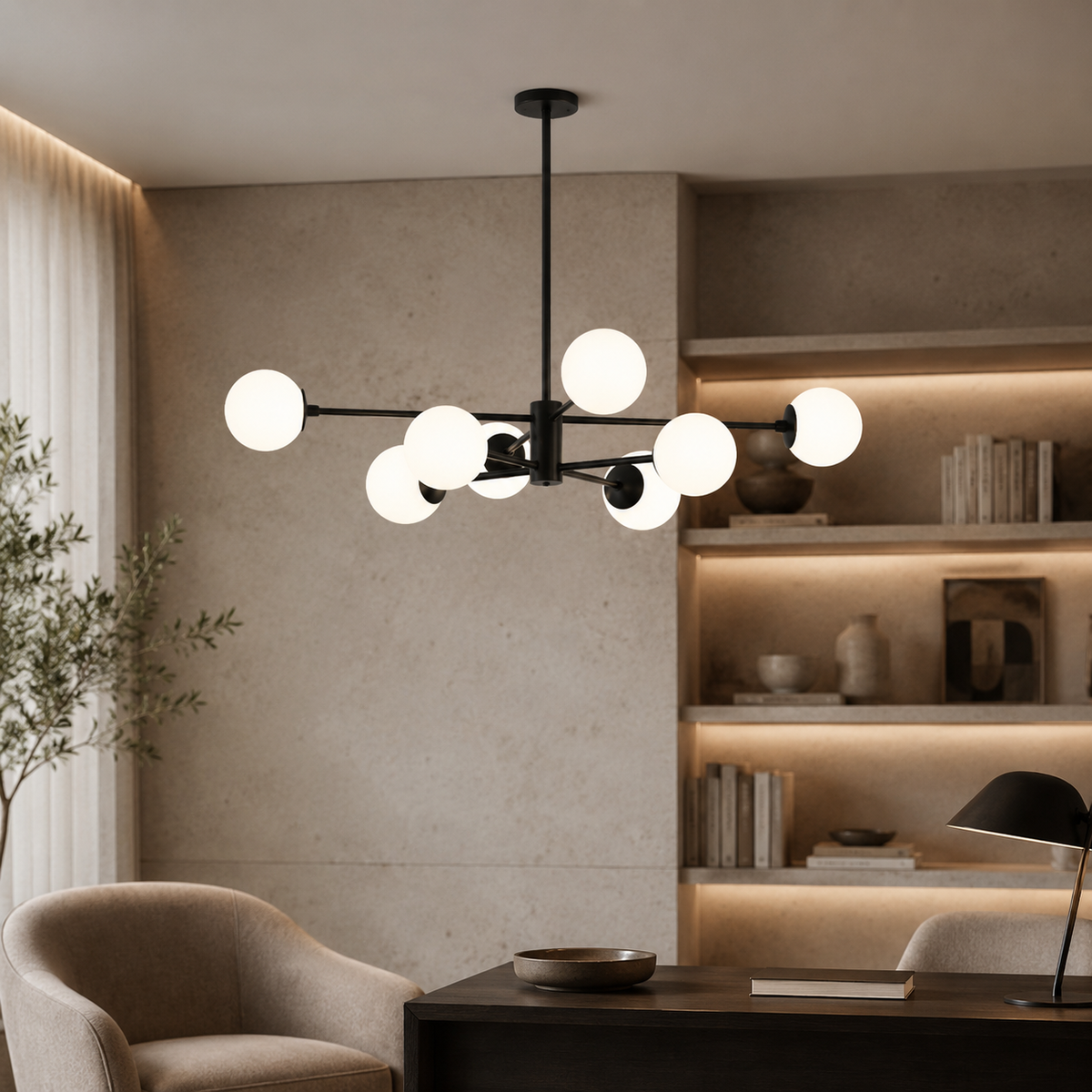 Lustry Lustre Bulle Moderne, Doré, Noir, en verre Salon