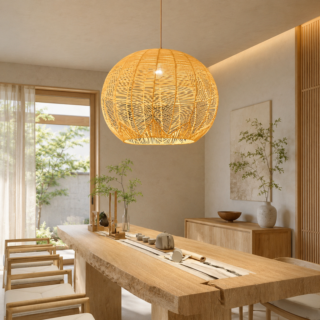 Suspension Ballon en Rotin – Luminaire Vintage LED