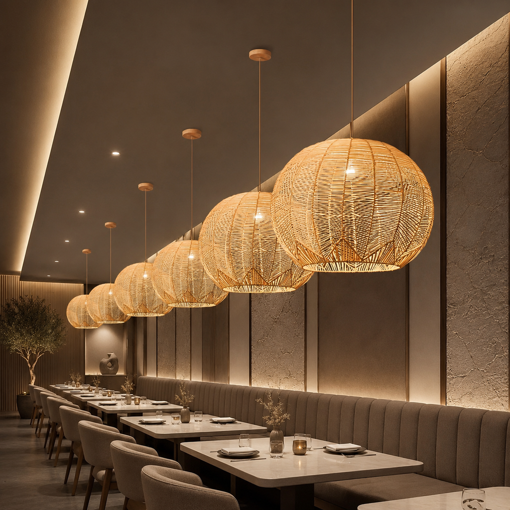 Suspension Ballon en Rotin – Luminaire Vintage LED