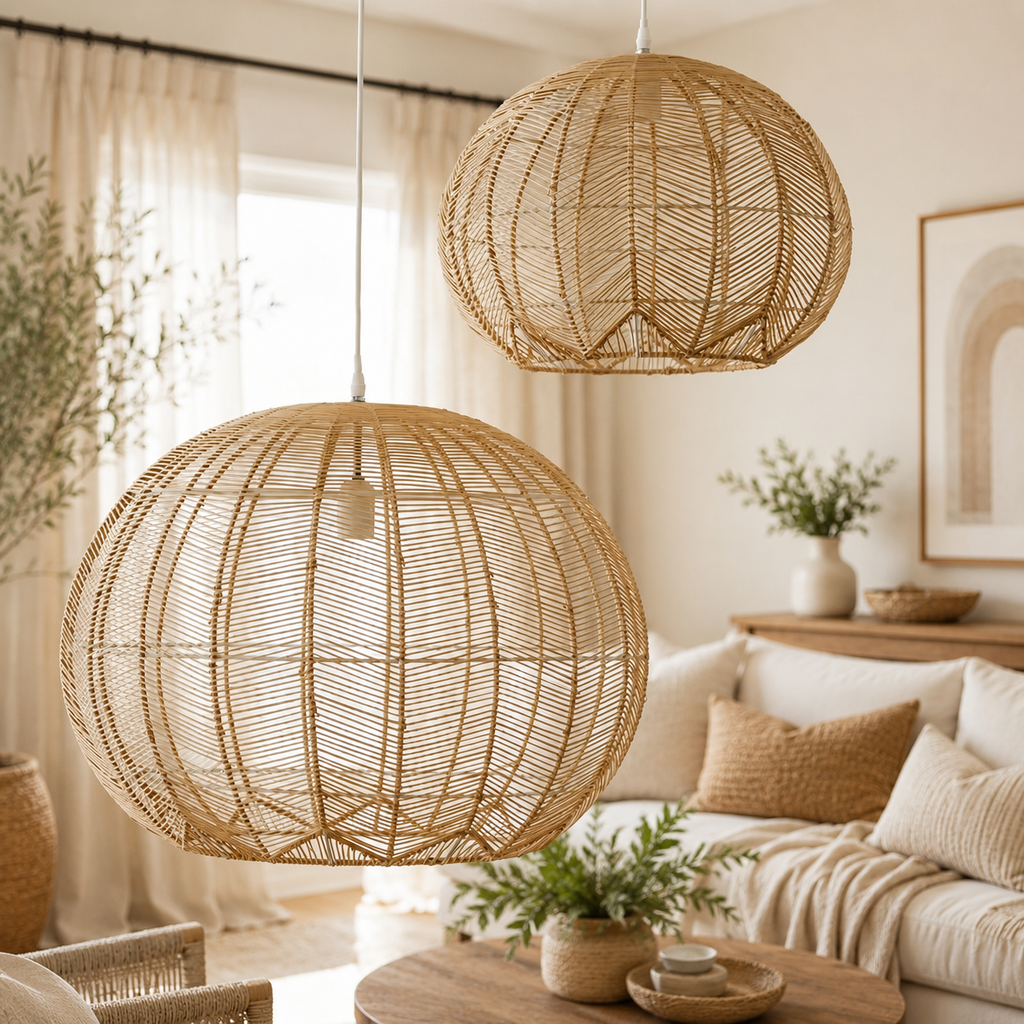 Suspension Ballon en Rotin – Luminaire Vintage LED