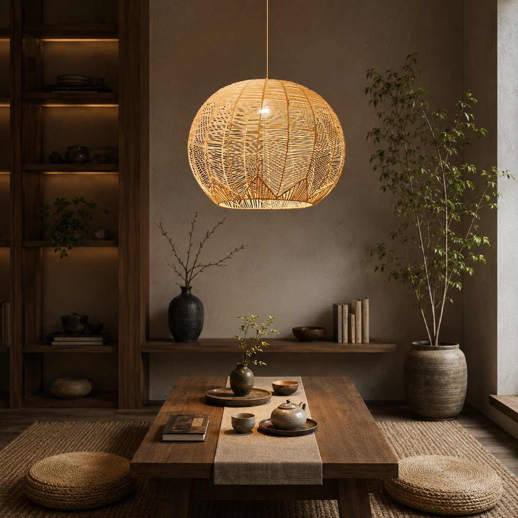 Suspension Ballon en Rotin – Luminaire Vintage LED