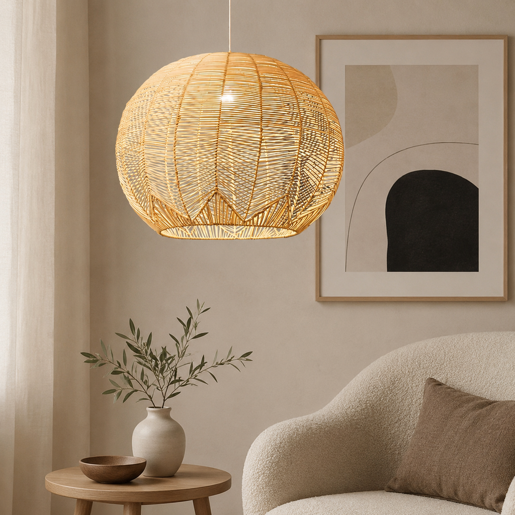 Suspension Ballon en Rotin – Luminaire Vintage LED