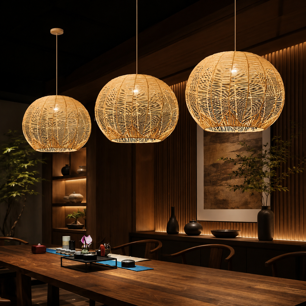 Suspension Ballon en Rotin – Luminaire Vintage LED