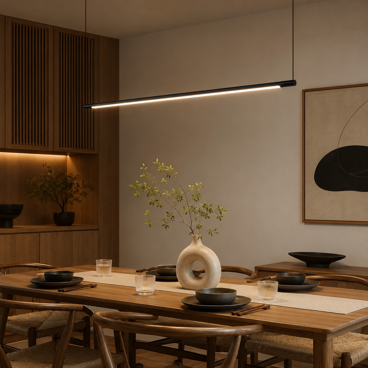 Barre – Suspension Linéaire LED Noire - Salon