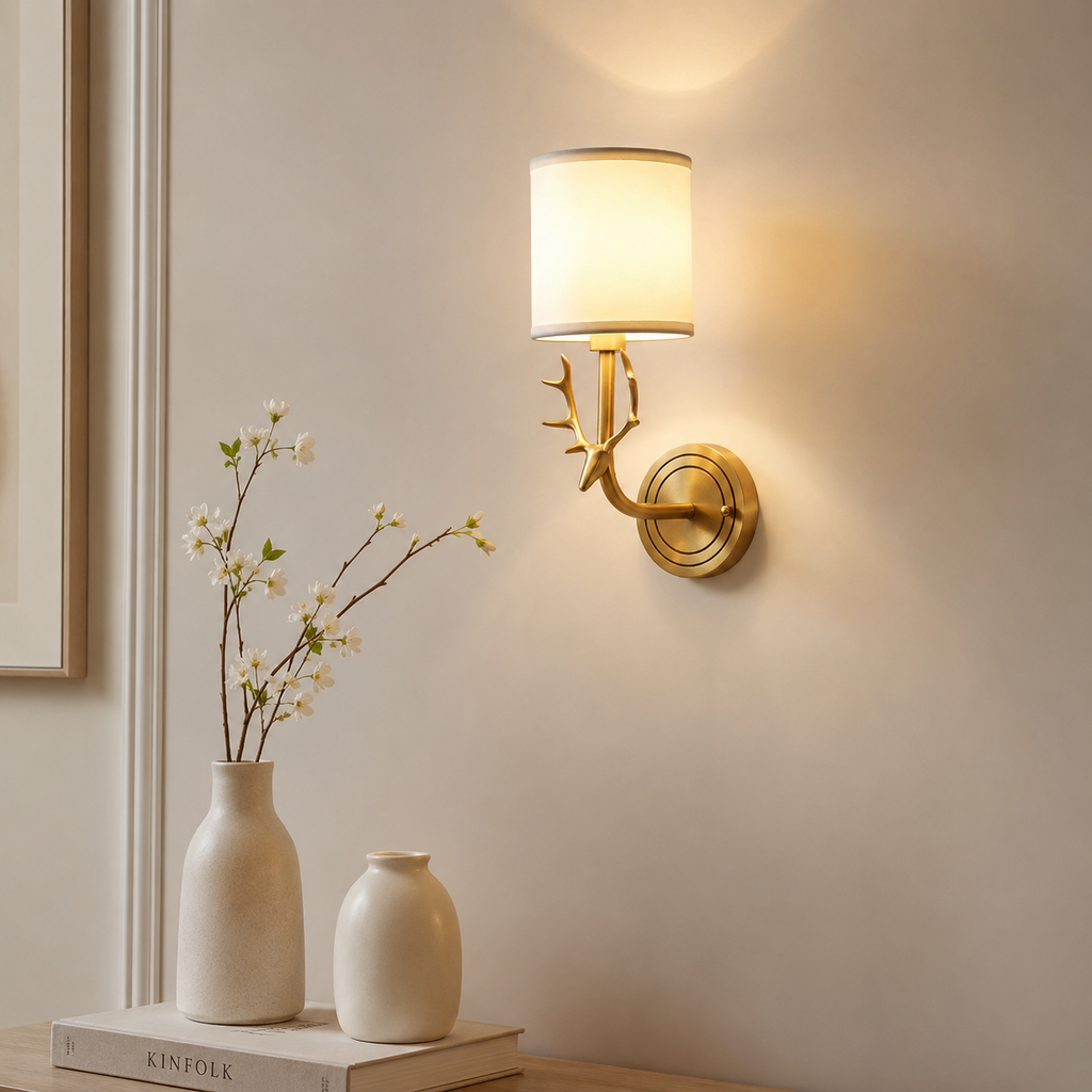 Asselia Ancien Laiton Cerf Tête Tissu Applique Murale