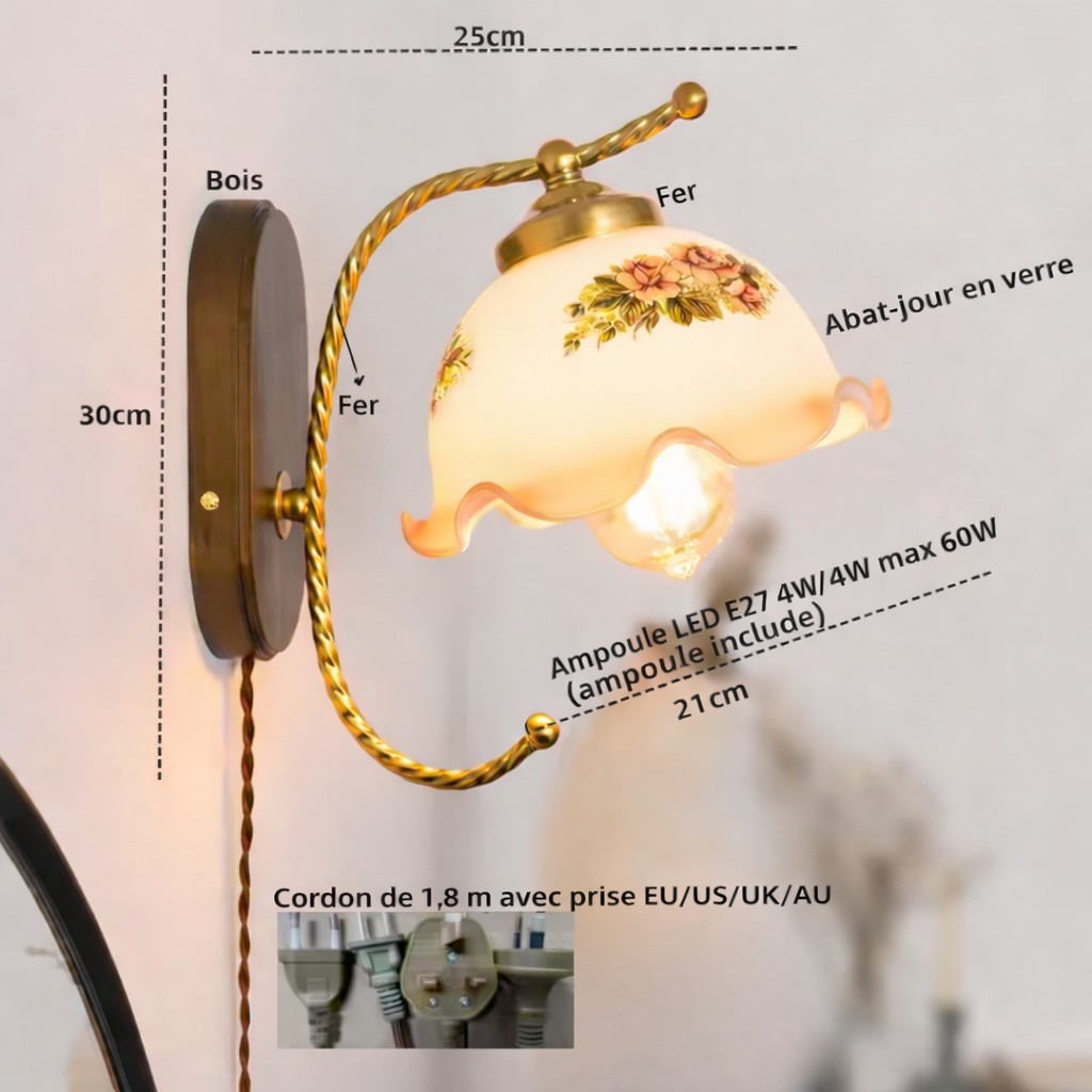 Lampe murale vintage en bois Olyss