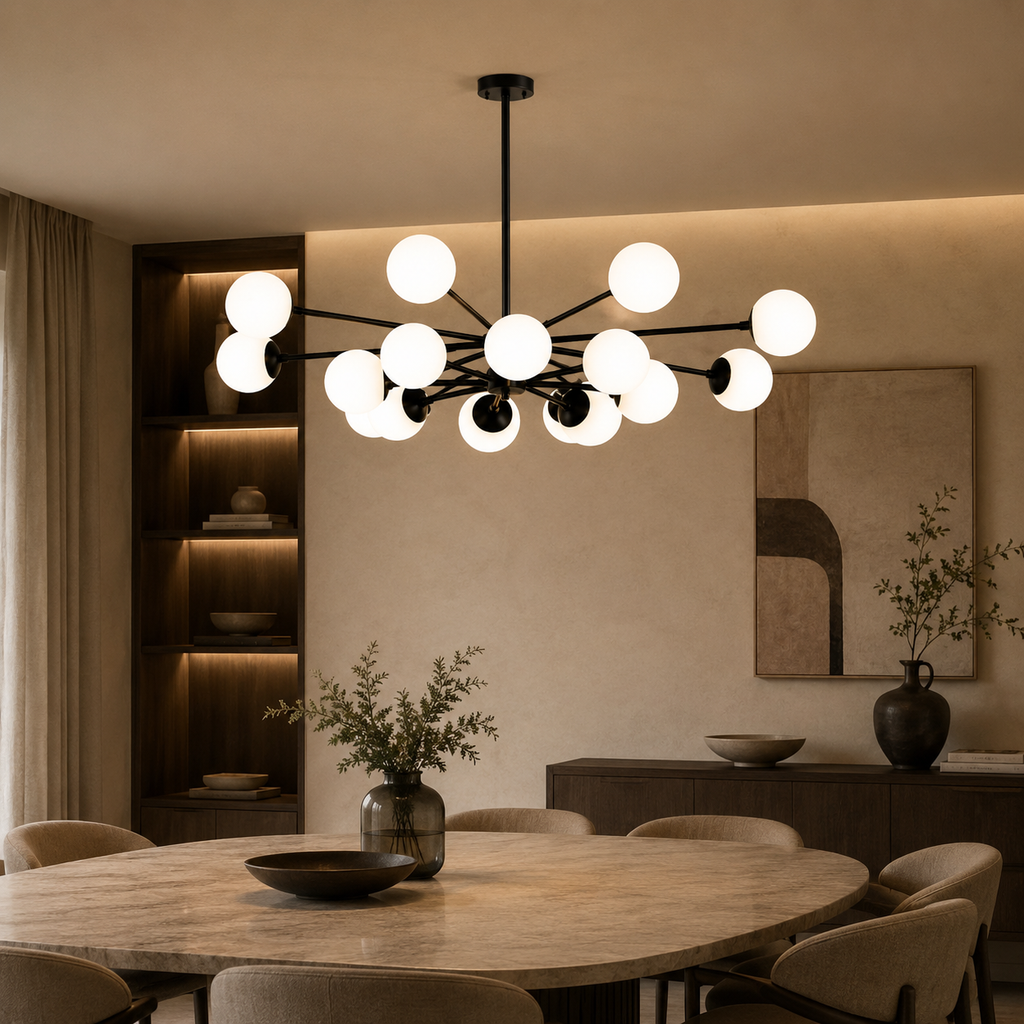 Lustry Lustre Bulle Moderne, Doré, Noir, en verre Salon