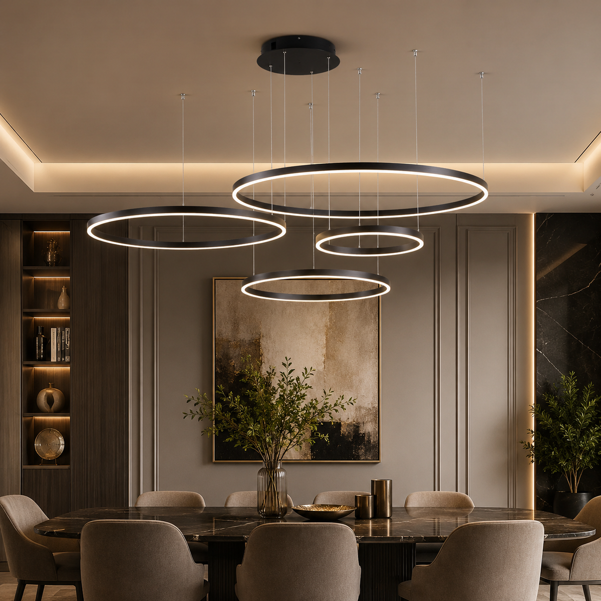 Tchiras Suspension Anneau Moderne Métal Noir/Doré/Café Salon