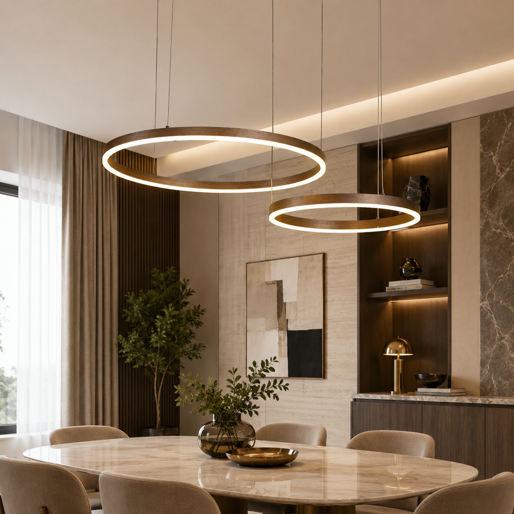Tchiras Suspension Anneau Moderne Métal Noir/Doré/Café Salon