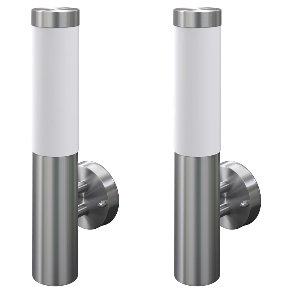 2 appliques murales cylindriques en acier inoxydable