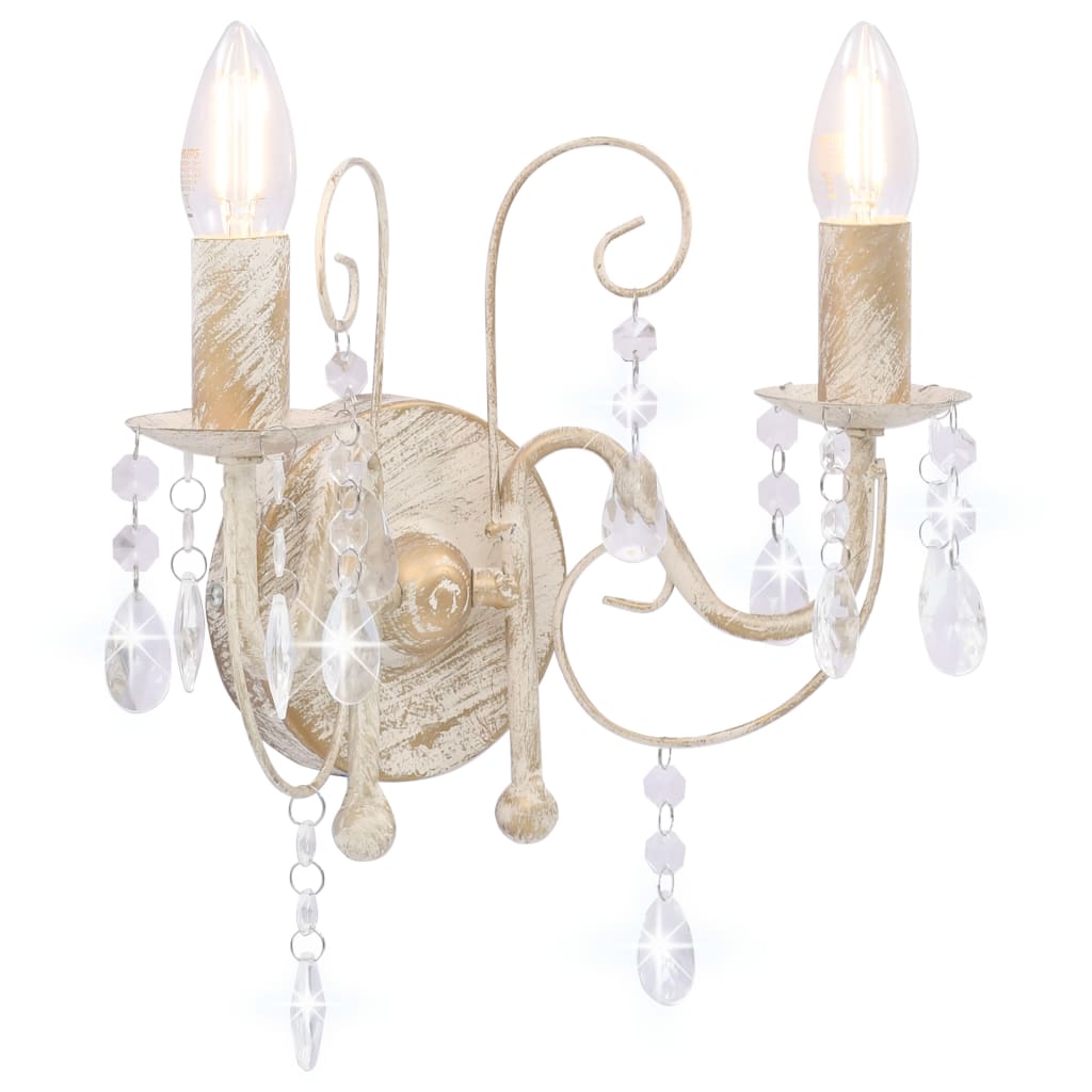 Applique murale à perles blanc antique 2 ampoules E14