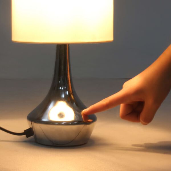 2 Lampes de table Bouton tactile Argenté