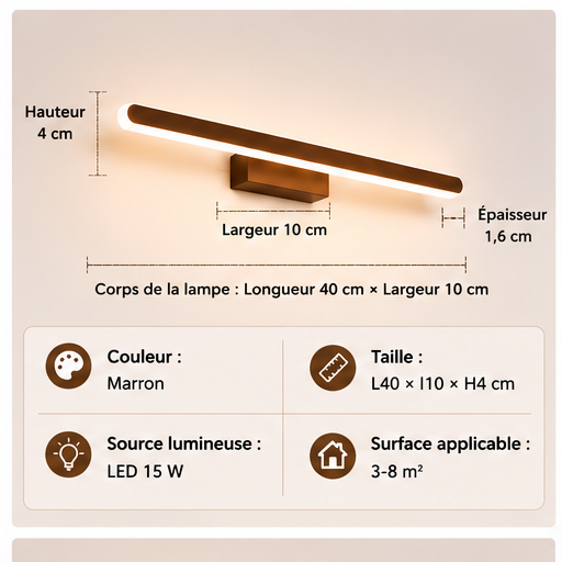 Applique Murale LED Luméa – Design Moderne pour Miroir & Salle de Bain