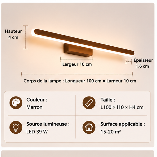 Applique Murale LED Luméa – Design Moderne pour Miroir & Salle de Bain